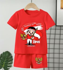 Baju setelan anak laki-laki motif 17 Agustus Kemerdekaan Indonesia 3-10 tahun