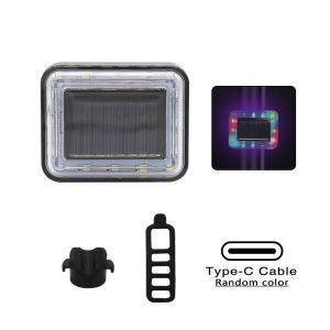 CYCLE ZONE | Solar Bicycle Tail Light Colorful Bicycle Rear Lamp Type-C Charging Bike Warning Taillight Cycling Accessories Easy to Install