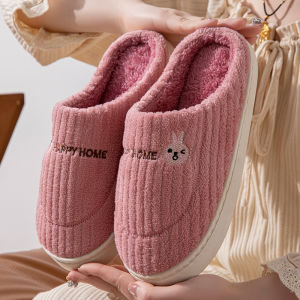 Full Coverage Cotton Slippers Indoor Home Anti-Slip Fleece Warm Thick Bottom Men Women Winter Home Comfortable Slip-On Shoes