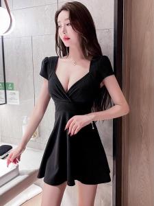 ชุดเดรสคอวีแขนสั้นเอวสูงทรงเอเซ็กซี่สำหรับฤดูร้อน ชุดนวดเท้า ชุดงานปาร์ตี้กลางคืน ชุดทำงานสำหรับผู้หญิง ชุดเดรสสั้นเอวสูง