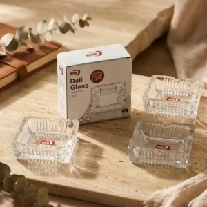 Combo 3 Gạt Tàn Thuỷ Tinh GT01 Vuông Sọc Nổi Sang Trọng Decor Bàn Trà Quán Cafe