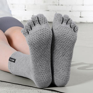 White Five-Finger Yoga Socks Anti-Slip Professional Womens Mid-Calf Dance Fitness Floor Socks Double Pack Pure Cotton Casual Style