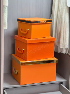 Orange Leather Storage Box Clothing Organizer Wardrobe Home Use Miscellaneous Storage Box Special Large Medium Small Leather