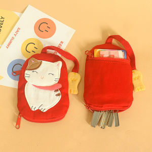 Cute Mini Pull out Zipper Fabric Key Pouch Womens Car Key Bag Coin Access Card Holder Two in One Youth Cotton Vertical Shape