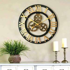Oversized Wall Clock With Two Sets of Pointer Replacement Wooden with Roman Numerals Clock Loft Work Mechanical Wind Retro Clock 30cm/40cm/50cm/60cm/70cm/80cm Living Room Shop Decoration Silent Creative 3D Rustic Decorative Luxury Art Big Gear Wall Clock