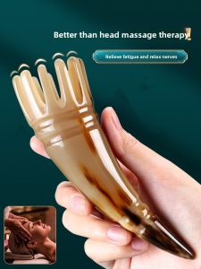 MONLEYTA | Authentic Cow Horn Comb Hair Massage Tool Womens Special Round Tube Gua Sha Scrubbing Brush Head Meridian Washing Comb