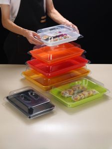 Rectangular Melamine Tray with Lid Cooked Cold Dish Display Plate Stall Plate with Lid Supermarket Display Plate Fresh-Keeping Cover