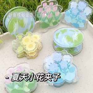 Summer Floral Transparent Acrylic Sticky Note Clip High Aesthetic Multi-Functional Storage Clip for Journaling And Business