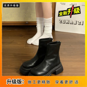 Black British Style Retro Thick Bottom Martin Boots Womens Spring Autumn New Coarse Heel Heightening Versatile Short Boot