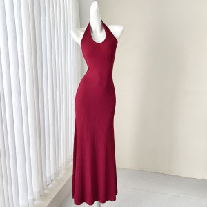 ชุดเดรสยาวคอวีแขนกุดเอวสูงทรงเข้ารูปสไตล์ฮ่องกง ชุดเดรสยาวคอวีสไตล์ฝรั่งเศส ชุดเดรสยาวคอวีสไตล์ฮ่องกง