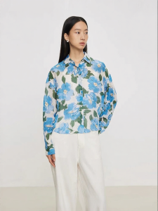 URLAZH | Summer Vacation Style Salt Floral Lightweight Drooping Shoulder Linen Silk Blouse