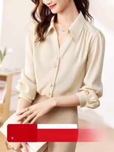 Retro Style Metal Button Lantern Sleeve Chiffon Open Cardigan Long Sleeve Straight Cut Commute Friendly Womens Top