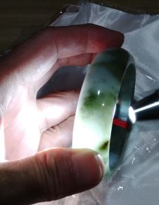 ❤️100% Authentic Brand New Set "A" Grade Burmese Jade Bangle beautiful bluish green rare item super wide body-18.8mm with size 59.9mm diameter natural jade colour appearances unique patterns wear for prosperity protection from negative elements