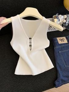 Áo Camisole V-neck Có Nút Trắng Dài Đẹp Giúp Gầy