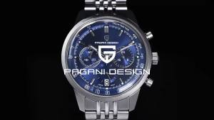 Pagani Design | Pagani Design Mens Sport Chronograph Watch: Red Sub-dials Tachymeter Scale Japanese Quartz Stainless Steel Bracelet