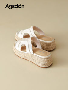 Agsdon | Summer Womens Wedge Slip On Sandals Rattan Thick Bottom Increased Height