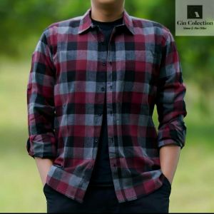 flanel pria putih lengan panjang premium kemeja flannel cowok kotak