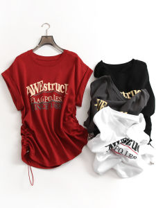 เสื้อยืดคอกลมแขนสั้นผู้หญิงทรงเข้ารูปสำหรับฤดูร้อน ทรงหลวม สไตล์ลำลอง เสื้อยืดผู้หญิงลายตัวอักษรใหม่ D496