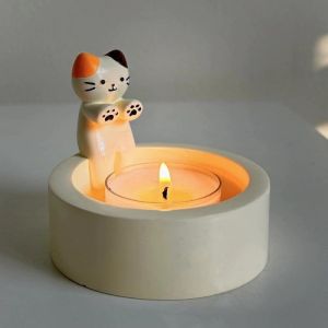 Kitten Candle Holder Cute Cat Candlestick Creative Aromatherapy Candle Holder Durable High Tempe Cartoon Candlestick Decorations