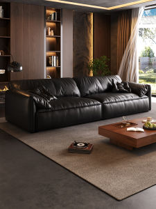 Italian Luxury Sofa Elephant Ear Design Top Layer Cowhide Leather Living Room Straight Row Leather Art Sofa Government Subsidy