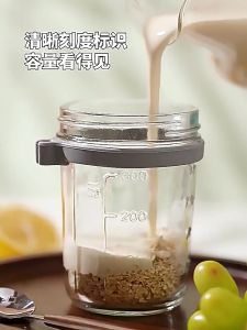 350ml Reusable Overnight Oats Jars with Stainless Spoon Portable Mason Jars With Lid Measurement Marks Cup