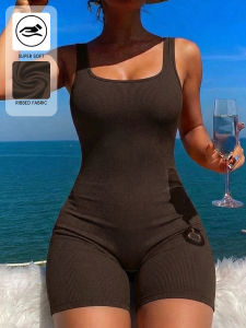 WomenS Square Neck Ribbed Jumpsuits，Womens Sleepwear & Loungewear