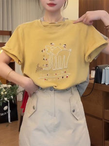 Shalldoer | Embroidery Loose Short Sleeve T-Shirt for Women