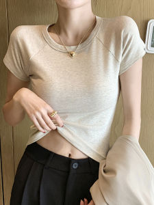YIFANSHI | Apricot Color Round Neck Short Sleeve Tshirt Slim Fit