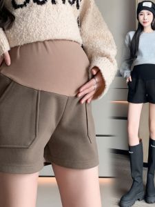 Quần Short Len Dày Cho Bà Bầu Thời Trang Mùa Thu Đông Quần Đùi Ống Rộng Chống Bong Lông Cạp Cao Mặc Ngoài Trời