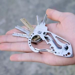 Outdoor EDC Stainless Steel Multifunctional Carabiner Keychain Key Storage Clip Waist Hanging Buckle Tool Hiking Accessories