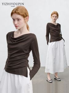 Irregular Design Swing Neck Long Sleeve T-Shirt Body Shaping Blouse