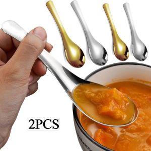 2Pcs Thickening Stainless Steel Soup Spoon Coffee Fruit Seasoning Spoon Tea Sugar Stirring Ice Cream Spoon Kitchen Tableware