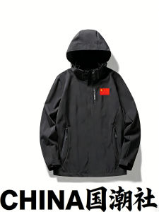 Outdoor Chinese Fad Red Flag 99 Sports Shell Jacket Spring and Autumn Mens and Womens Black Thin Outwear Windproof Waterproof Mountaineering Suit