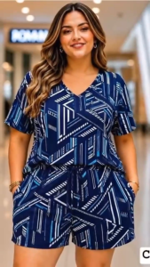 PLUS SIZE TERNO SHORT WITH POCKET VNECK TOP FIT LARGE UP TO 3XL