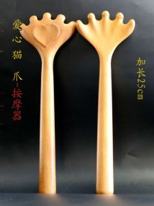 Long Handle Wooden Real Heart Cat Paw Meridian Percussion Board Home Use Neck Back Universal Foot Bottom Massage Tool