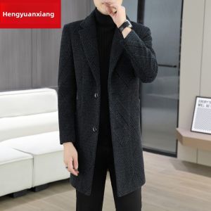 HENGYUANXIANG | Hengyuanxiang Mens Woolen Coat Mid-Length Thickened Autumn Winter Business Casual Fashion Windbreaker Suit Collar Jacket