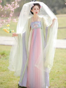 Original HanTingJi Tang Style Womens Hanfu Set Elegant Double Layer Sleeve Long Cheongsam Skirt Fairy like Spring Summer Drifting Outfit