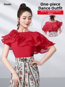 DANBAOLUO | Dance Hall Red Blouse with Ruffles Short Sleeves