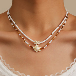 Corinna Starfish Turtle Shell Necklace Rice Bead Necklace Bohemian Style Retro Clavicle Chain Women