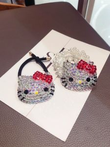 ริบบิ้นหัวแมว KT ประดับเพชรสำหรับผู้หญิง ริบบิ้นผมทรงลูกบอลสุดน่ารัก เครื่องประดับผมสไตล์เกาหลี ริบบิ้นผมประดับมุก