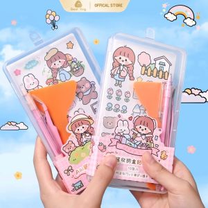 Storage box hand account sticker set cute stickers with carving knife tweezers material stickers