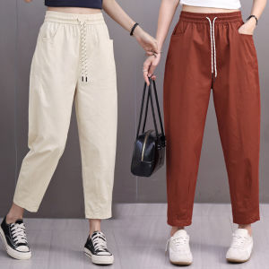 Summer 2025 Ice Cotton Comfortable High Waist Womens Casual Pants Elastic Waist Loose Harlan Trousers Large Size Small Figure