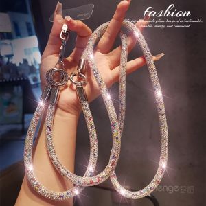 High-End Diamond Three-In-One Long Crossbody Phone Strap Neck And Wrist Chain Mesh Diamond Sling Bag Chain Mobile Phone Case Anti-Loss Rope