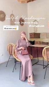 JASMINE Dress Slik Duyung Gamis Muslim Lebaran Pesta pernikahan Kondangan Bridesmaid Elegan dan Modern Polos