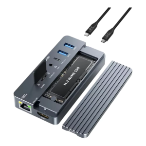 Acasis 10-in-1 Docking Station&M.2 NVMe Enclosure with HDMI 4K60Hz 100W PD 1Gbps RJ45 USB-A Ports for MacBook Pro/Air Windows PC