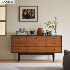Retro Nine-Drawer Real Wood Sideboard Hall Storage Cabinet Living Room Tea Water Cabinet Small Apartment Storage Simple Entrance Cabinet