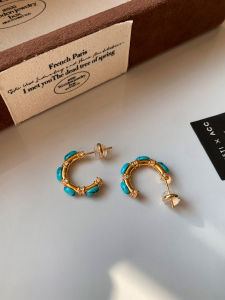 CAFFTI | Silver Chinese Antique Turquoise Inlaid Diamonds Earrings