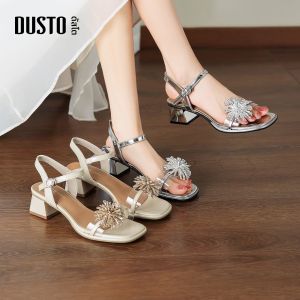 DUSTO | One-strap Block Heel Rhinestone Sandals