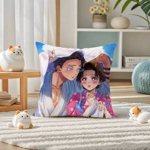 Bandai | Demon Slayer Beast Breathing Art Anime Plush Pillow Cover Soft Short Plush Cushion Cover For Sofa Bedroom Home Decor Gift