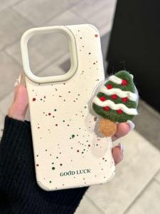 Apple 16Promax Phone Case Sheepskin Christmas Tree Pattern Anti-Fall Protection Soft Silicone Cover for iPhone 15Pro 14 13 Dot Pattern